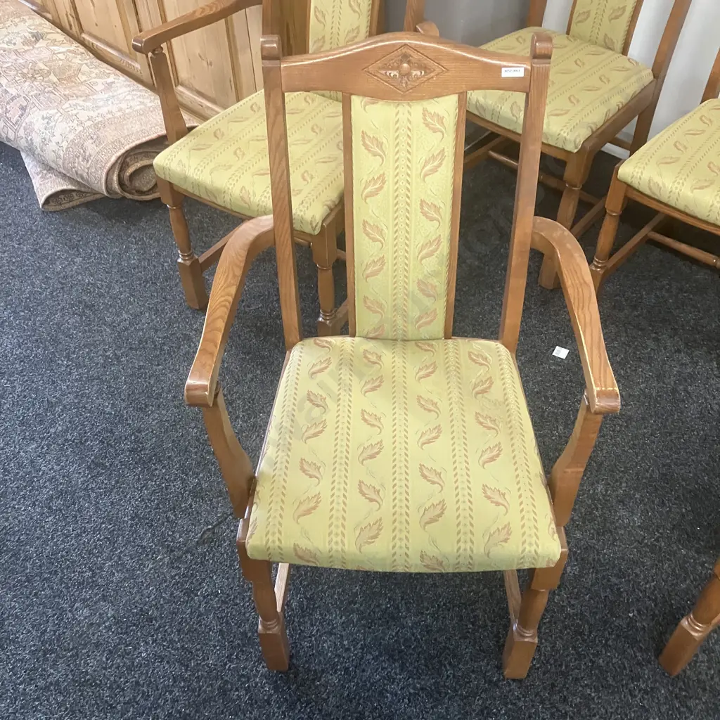 Set of 6 Jaycee Furniture (Brighton England) Solid Oak Upholstered Back Dining Chairs Including 2 Carvers Image 1++