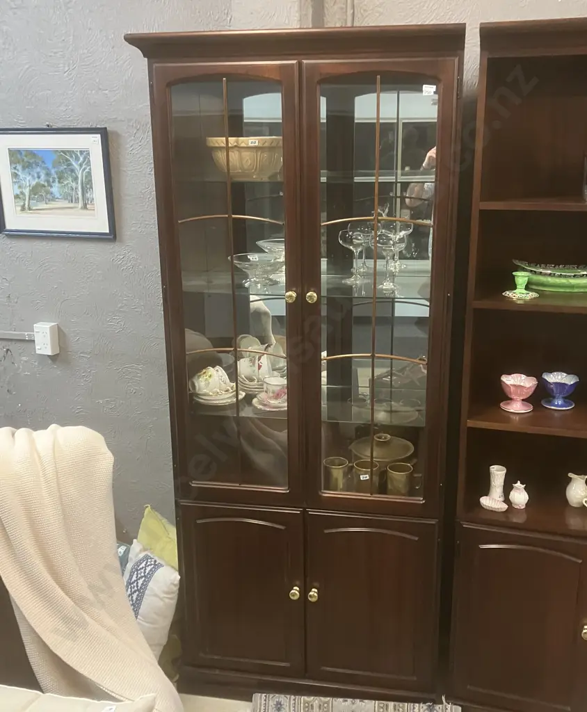 Mahogany 4 Door Display Cabinet With Astragal Doors. Mirror Backed, Adjustable Glass Shelves. H200 W81 D42cm Image 1++