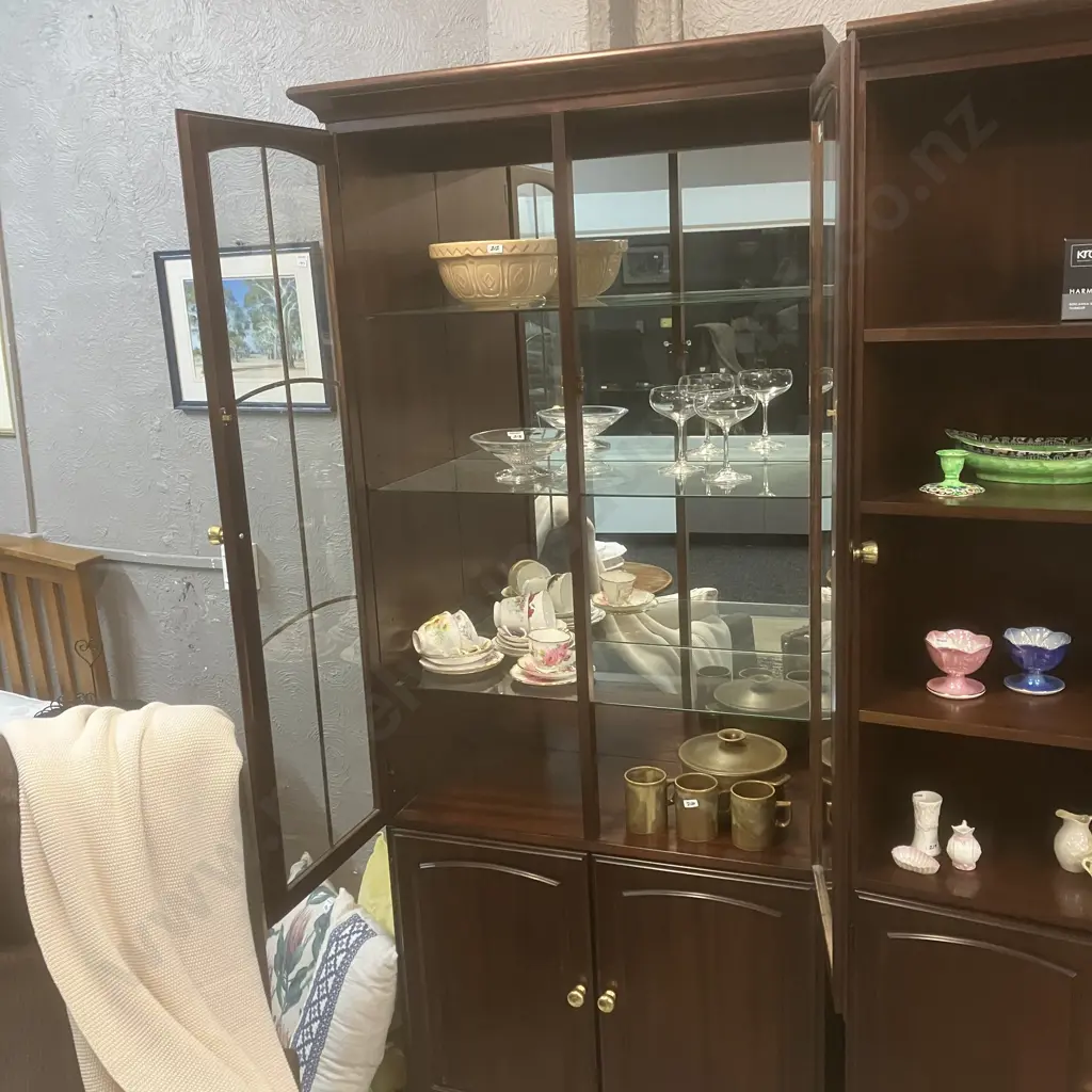 Mahogany 4 Door Display Cabinet With Astragal Doors. Mirror Backed, Adjustable Glass Shelves. H200 W81 D42cm Image 1++