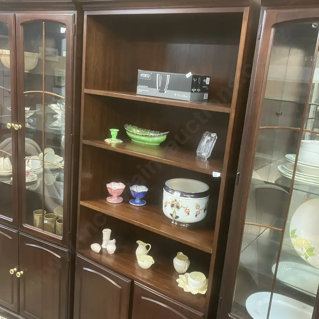 Mahogany Bookcase With 2 Doors In Base. Adjustable Shelves. H200 W81 D42cm Image 1++