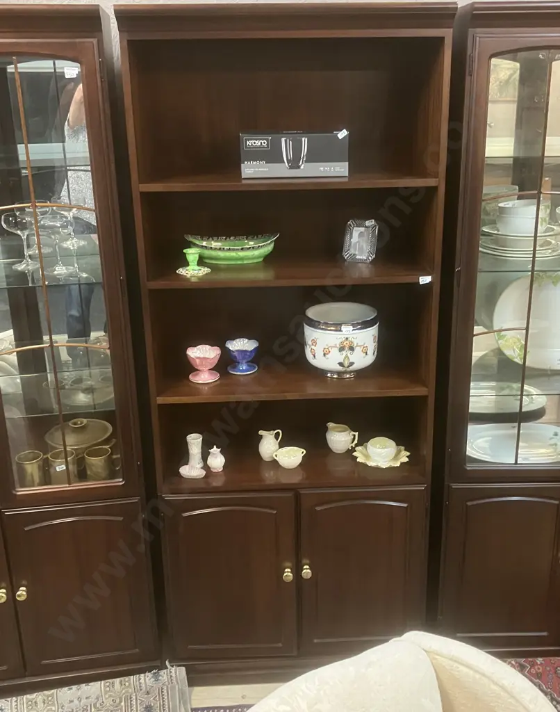 Mahogany Bookcase With 2 Doors In Base. Adjustable Shelves. H200 W81 D42cm Image 1++