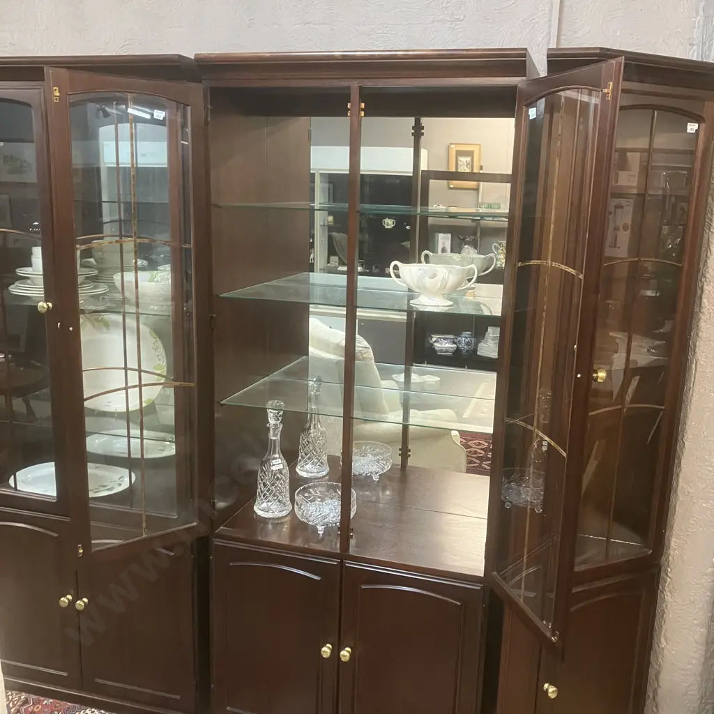 Mahogany 4 Door Display Cabinet With Astragal Doors. Mirror Backed, Adjustable Glass Shelves. H200 W81 D42cm Image 1++