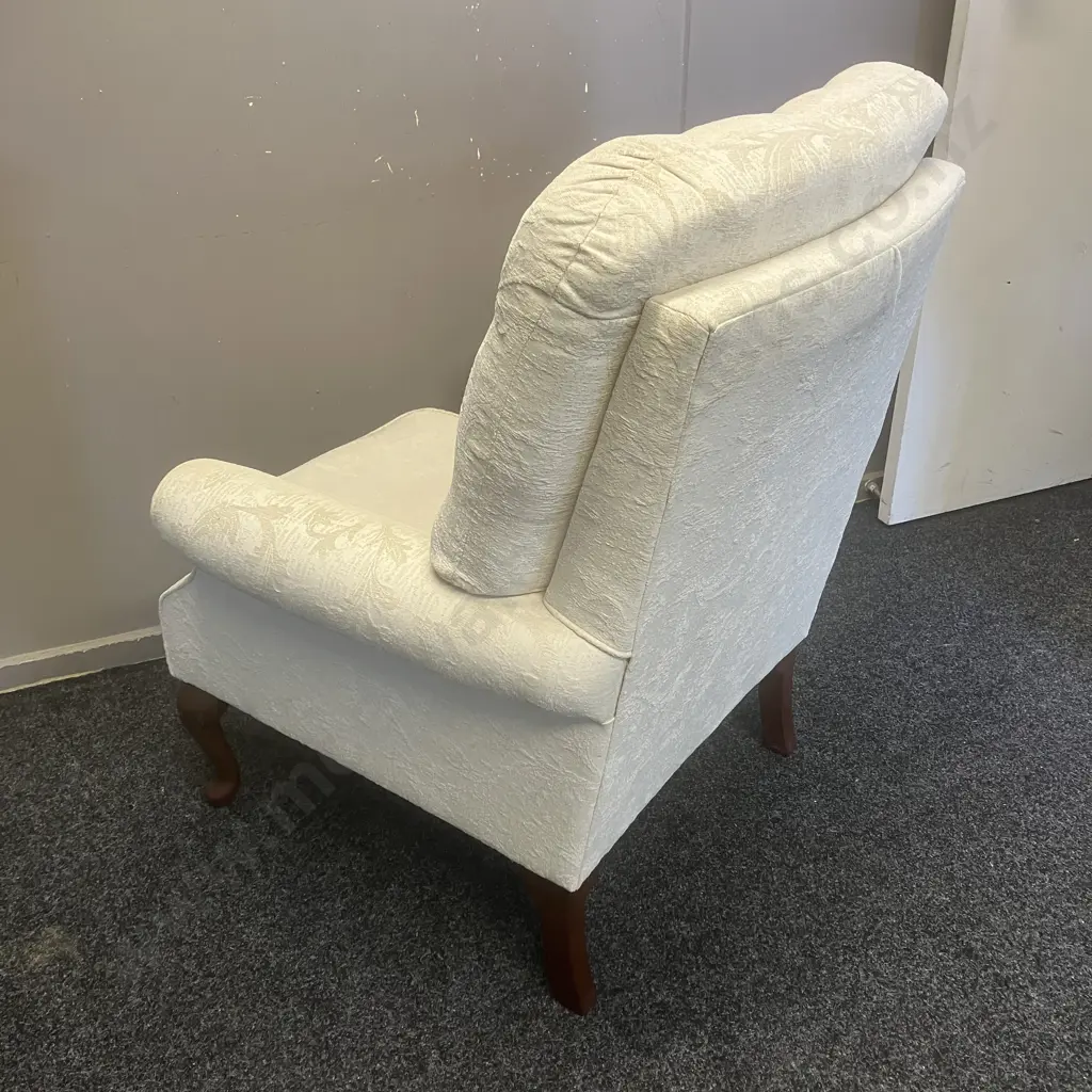 Fireside Chair With White Embossed Upholstery & Cabriole Legs Image 1++