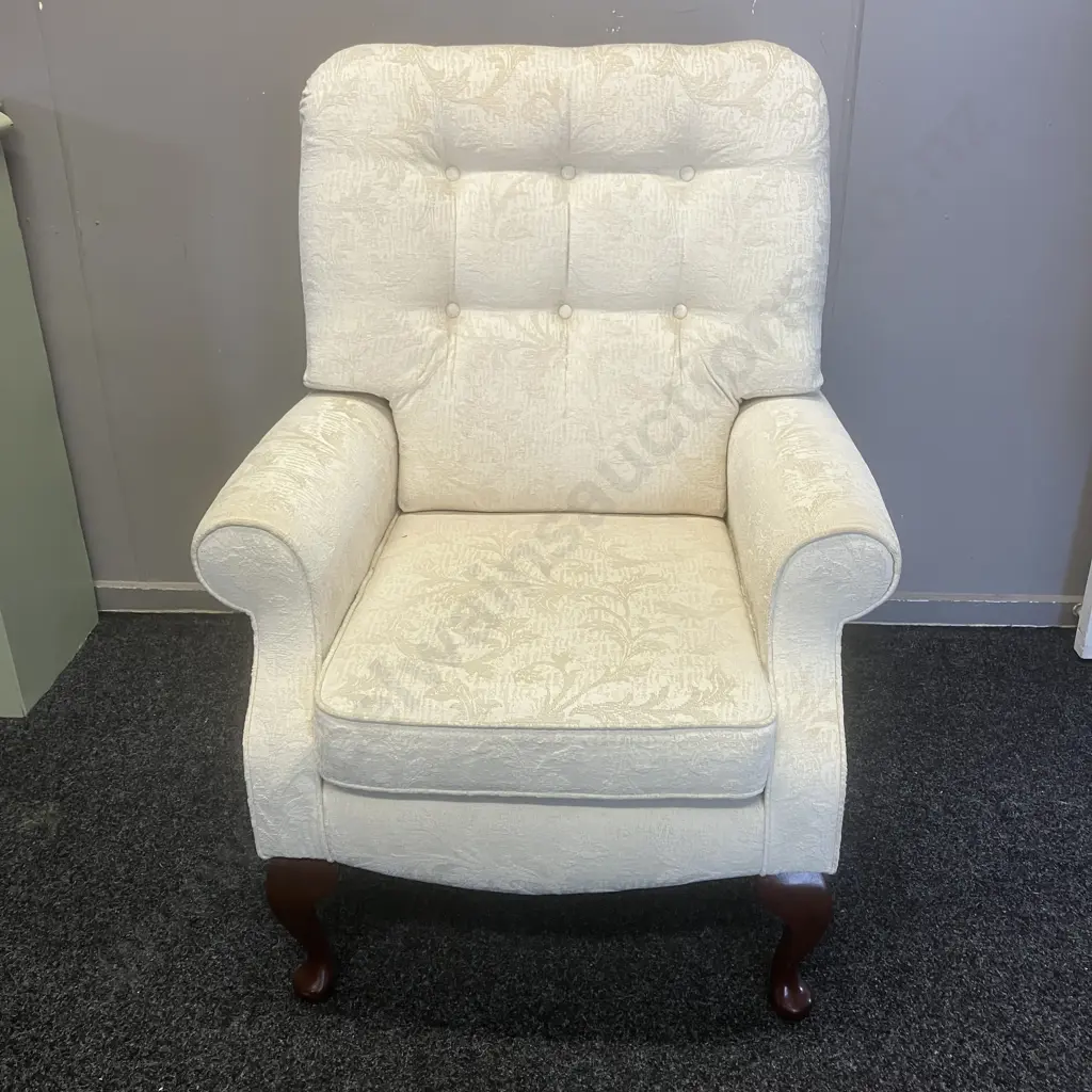 Fireside Chair With White Embossed Upholstery & Cabriole Legs Image 1++