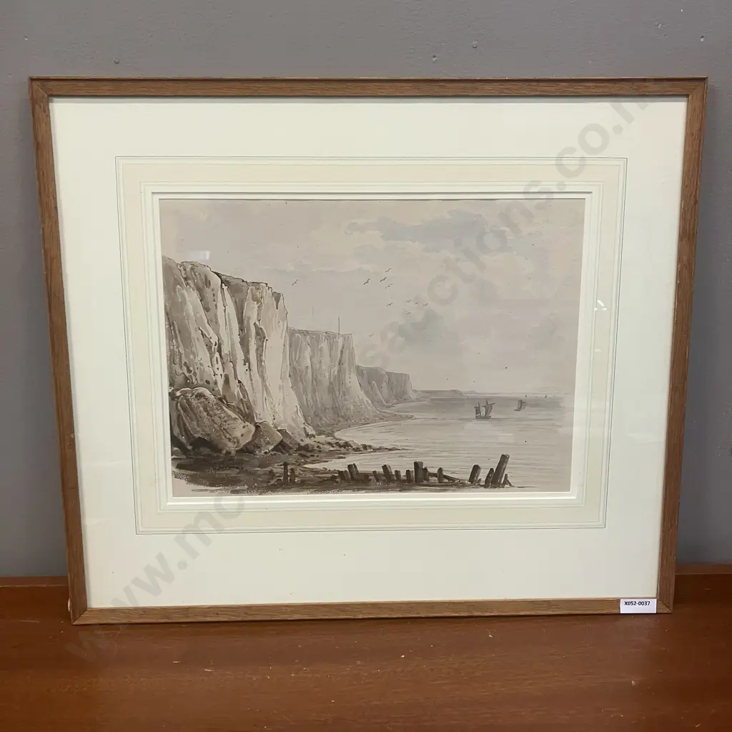 Old Coastal Scene In Oak Frame. 43 x 50cm Image 1++