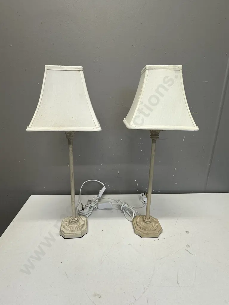 Pair Of Table Lamps With Cream Shades H53cm. Image 1++