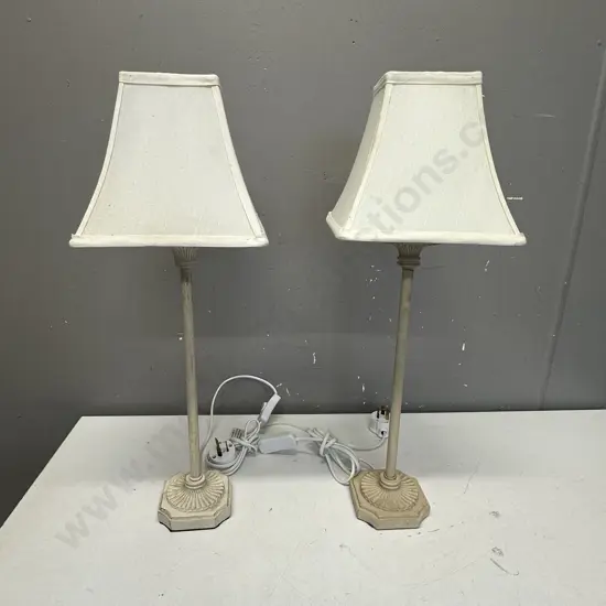 Pair Of Table Lamps With Cream Shades H53cm.