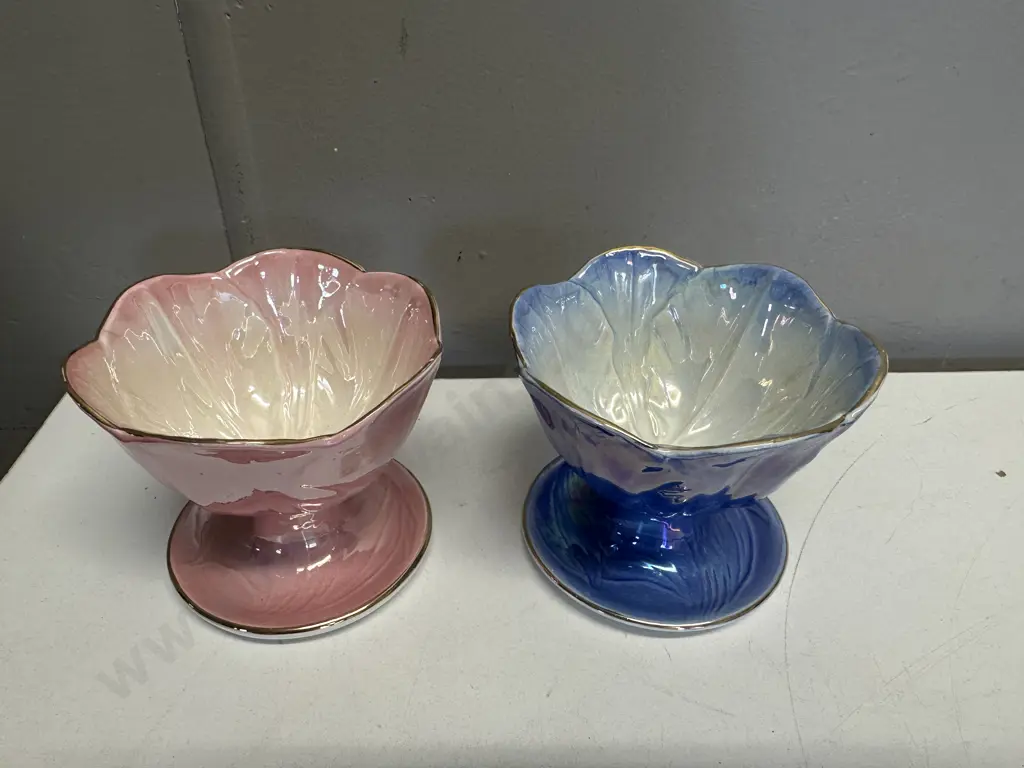 Art Deco Maling Pink & Blue Dessert Dishes Lustre Finish Image 1++
