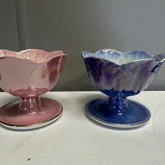 Art Deco Maling Pink & Blue Dessert Dishes Lustre Finish
