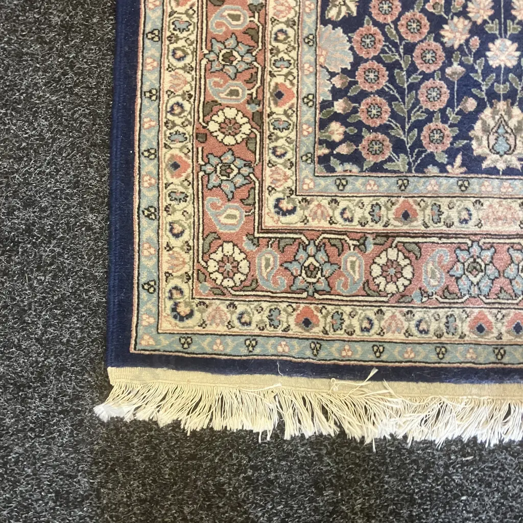 Woollen Floor Runner - Flowers Patterned Blues & Pinks 204 x 87cm Image 1++