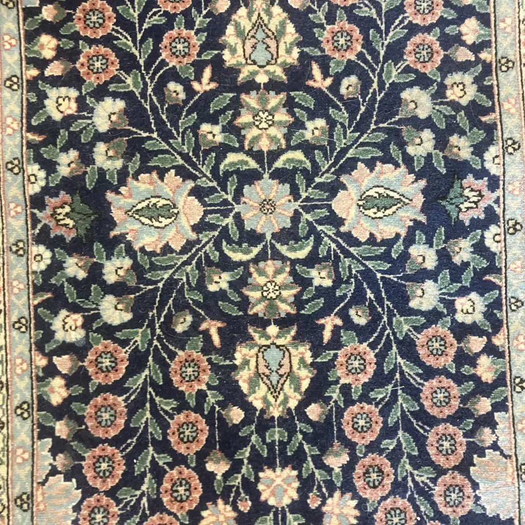 Woollen Floor Runner - Flowers Patterned Blues & Pinks 204 x 87cm Image 1++