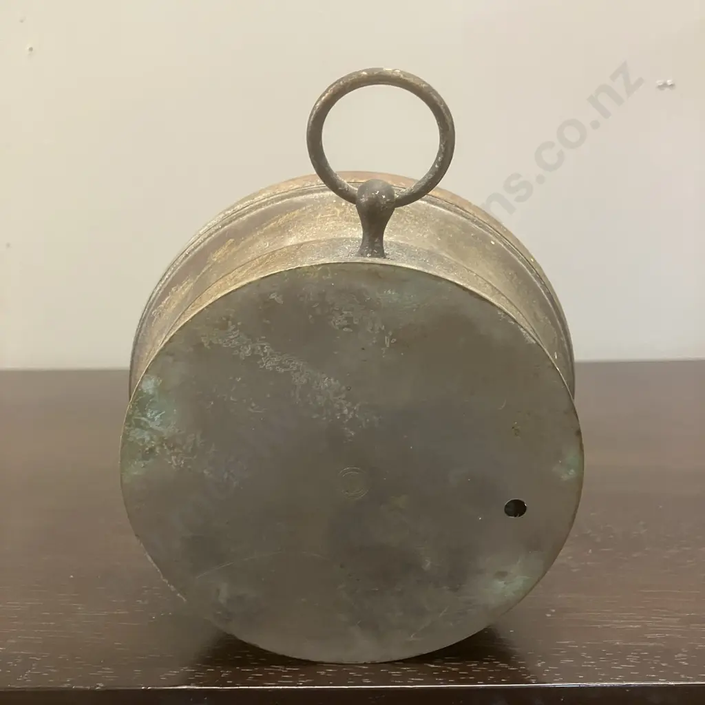 Antique Scarce Brass Aneroid Barometer With Twin Thermometers, Hanging Ring At Top. Dia 14cm Image 1++