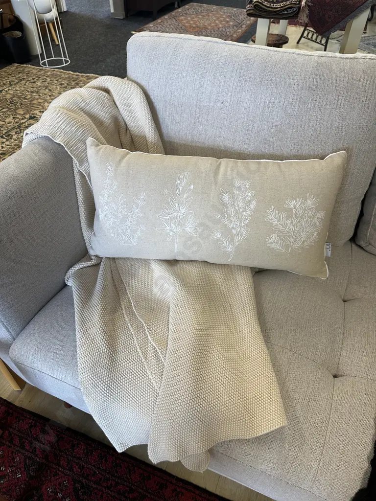 Freedom Cream Knitted Throw & Designer Rectangular Cushion Image 1++