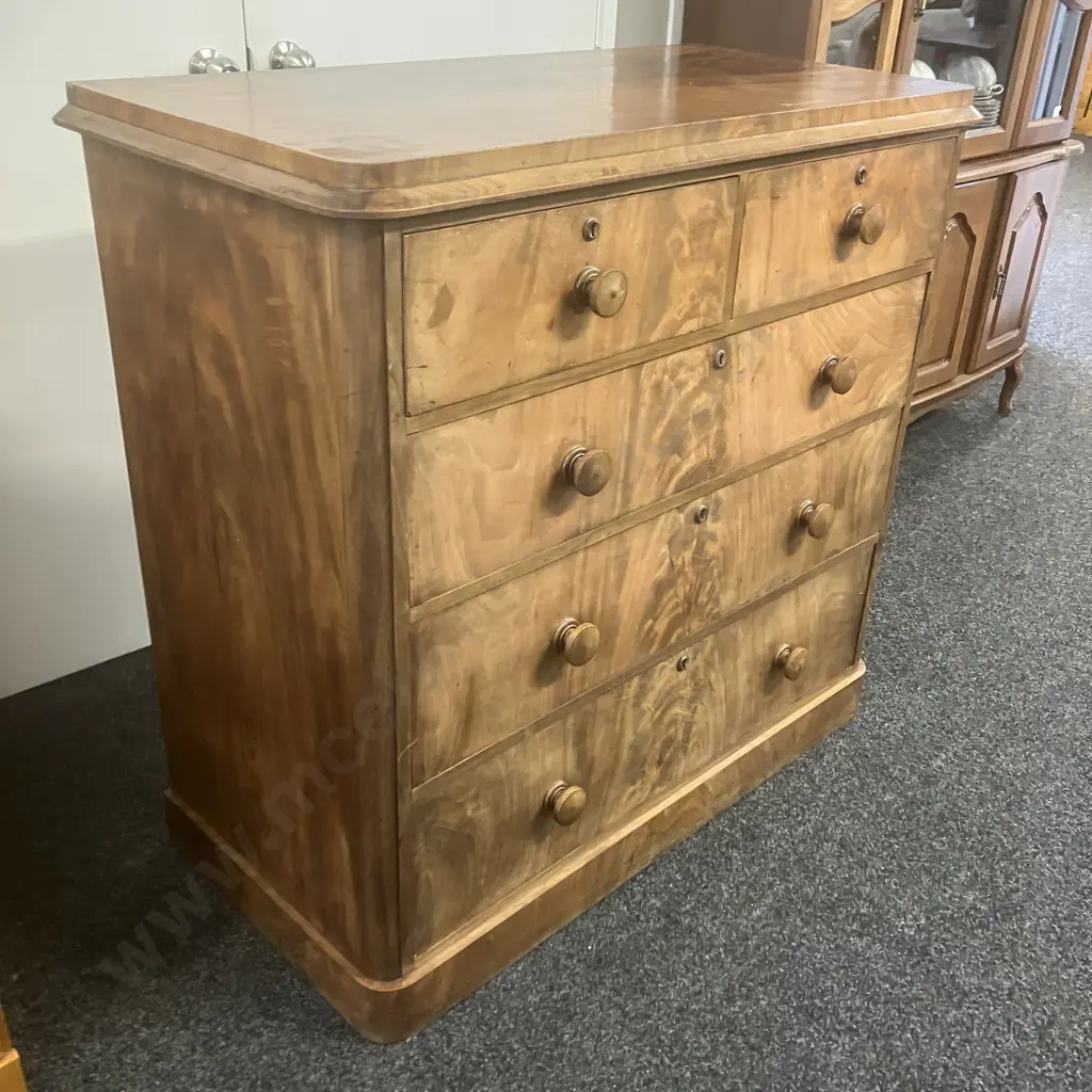Victorian Burr Walnut Chest of 5 Drawers. H111 W116 D57cm Image 1++