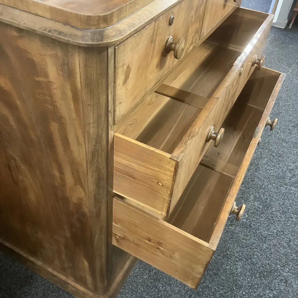 Victorian Burr Walnut Chest of 5 Drawers. H111 W116 D57cm Image 1++