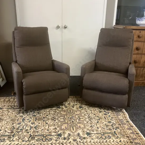 Pair of Brown Fabric Lazyboy Chairs