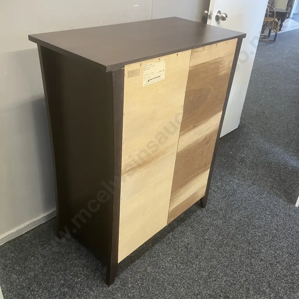 Northwood Furniture (NZ) Dark Stained 5 Drawer Tallboy With Rectangular Brushed Pewter Handles. H110 W90 D45cm Image 1++