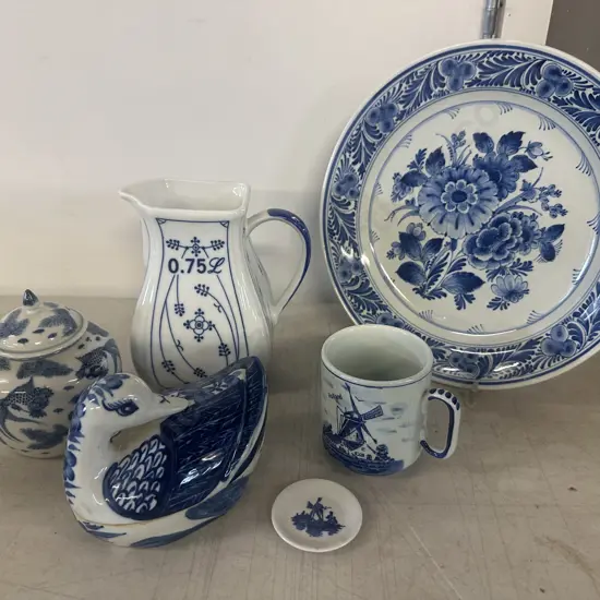 Selection Of Blue & White China Items Including Delft