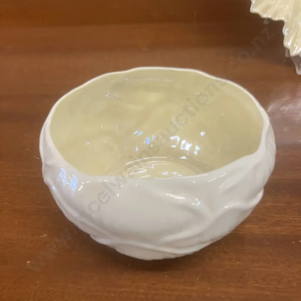 Three Belleek Ivory & Yellow Pieces - Green Back Stamp, Made In Ireland Image 1++