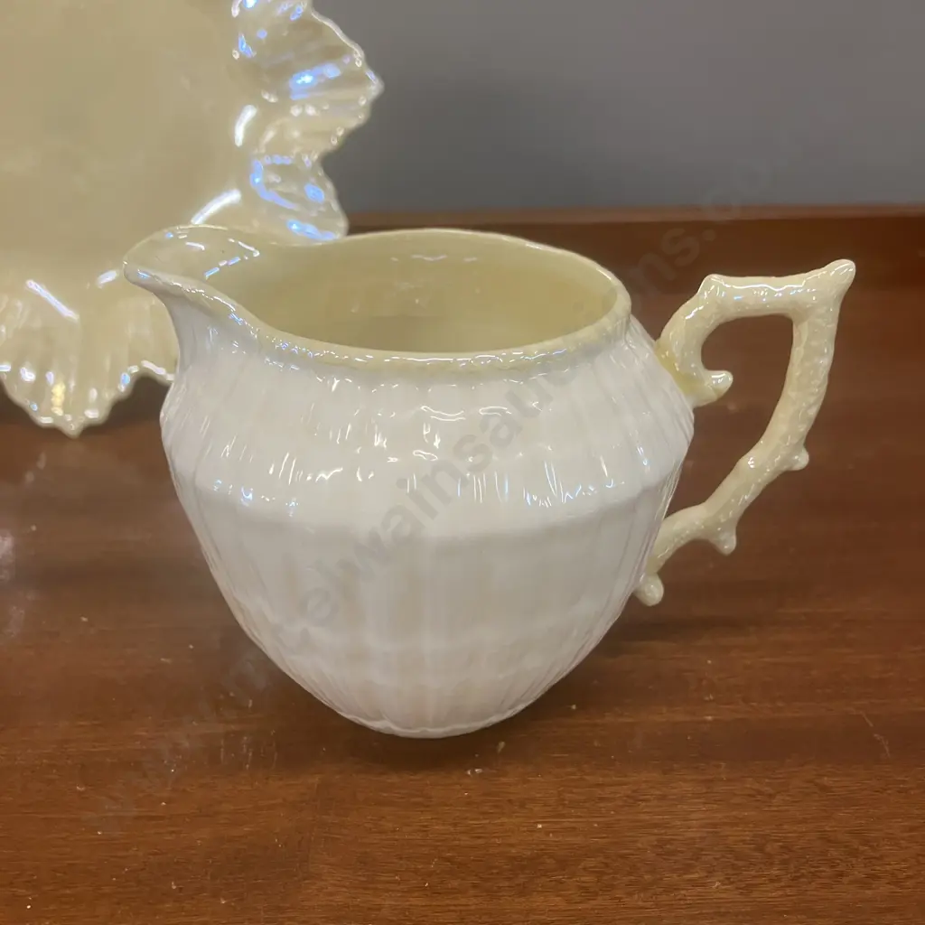 Three Belleek Ivory & Yellow Pieces - Green Back Stamp, Made In Ireland Image 1++