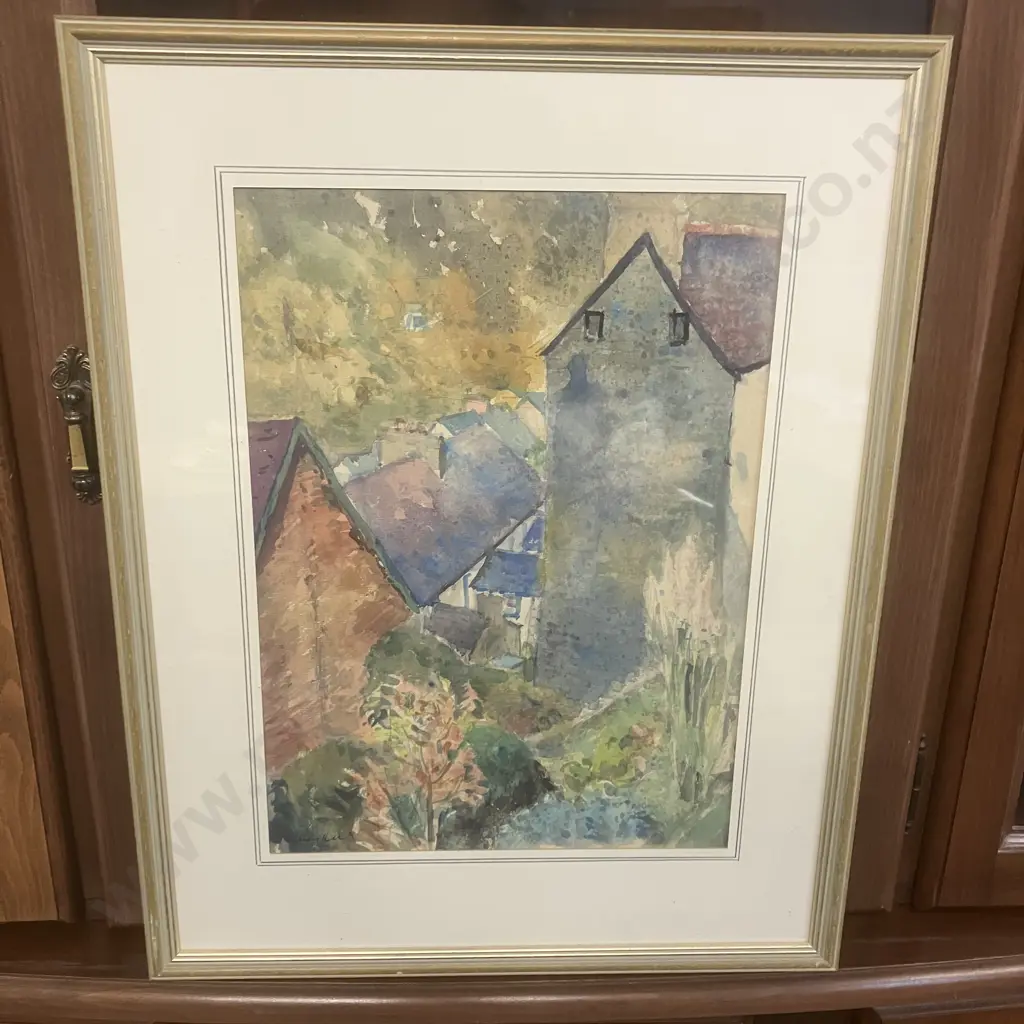 Pair of Original Watercolours - Village Scenes. Signed. 59 x 47cm & 47 x 59cm Image 1++