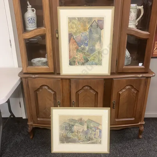 Pair of Original Watercolours - Village Scenes. Signed. 59 x 47cm & 47 x 59cm