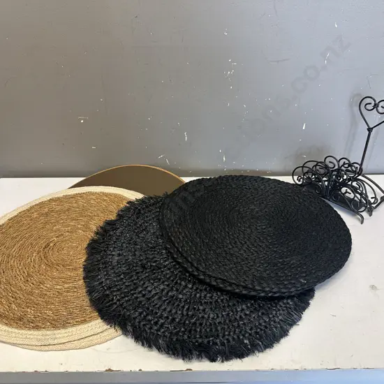 Selection Of Round Placemats Including Cork, Woven Etc With Serviette Holders