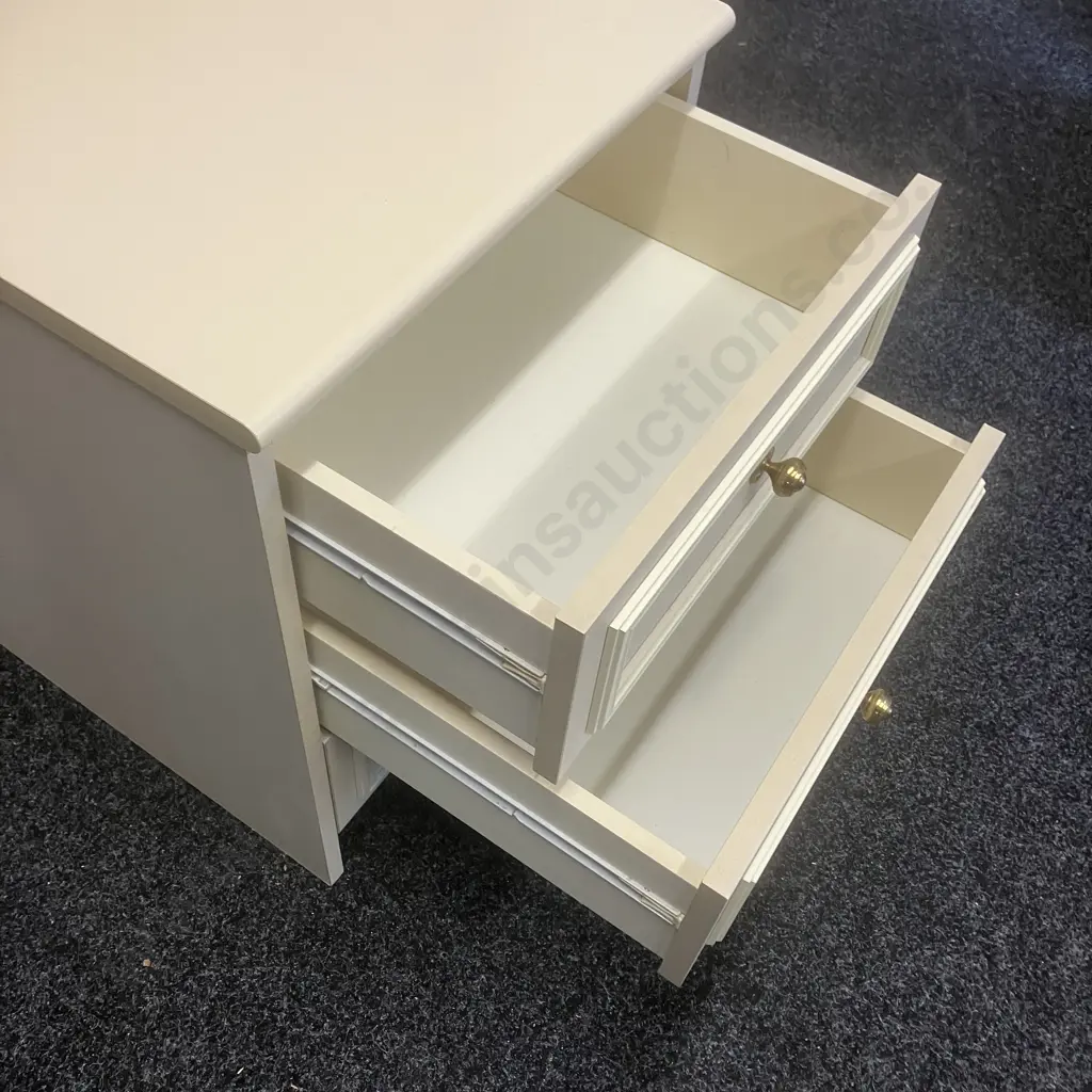 White 3 Drawer Bedside With Brass Handles. H59 W45 D49cm Image 1++
