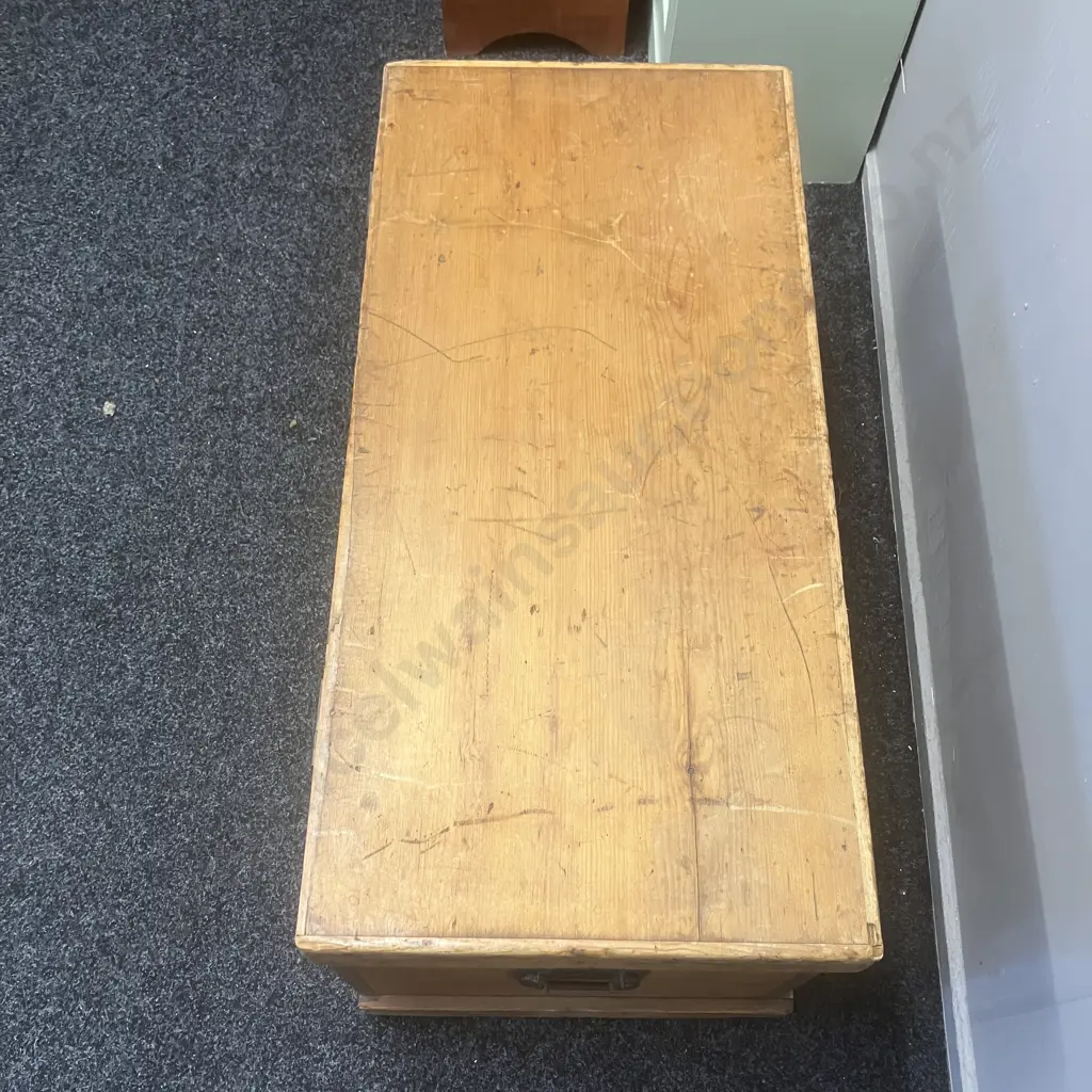 Large Vintage Baltic Pine Chest / Trunk With Steel Side Handles & Lock. H46 W93.5 D45cm Image 1++