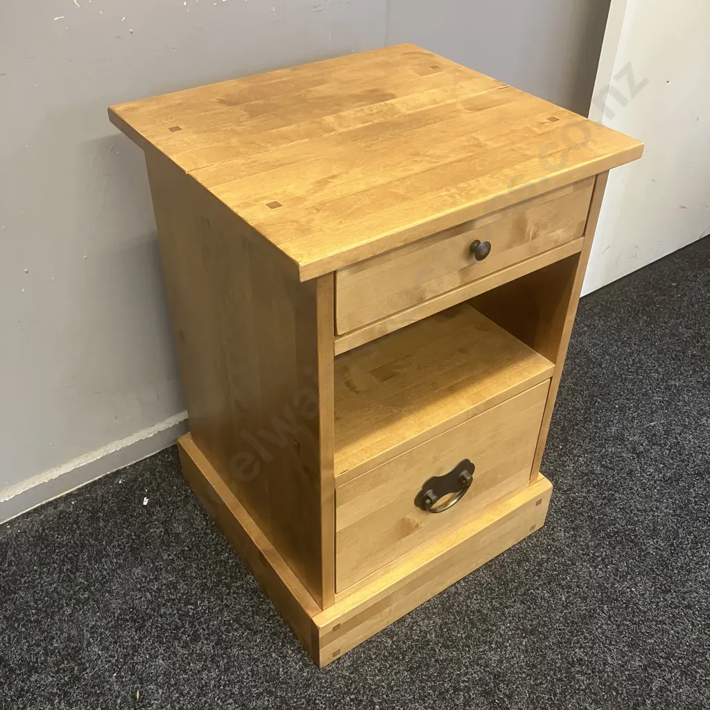 Laura Ashley Solid Birch Honey Gold Garrat 2 Drawer Side Table. H68 W47.5 D44cm Image 1++