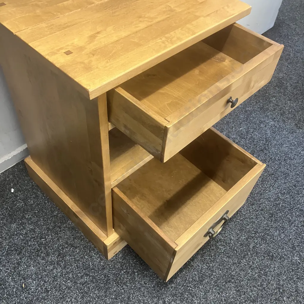 Laura Ashley Solid Birch Honey Gold Garrat 2 Drawer Side Table. H68 W47.5 D44cm Image 1++