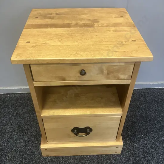 Laura Ashley Solid Birch Honey Gold Garrat 2 Drawer Side Table. H68 W47.5 D44cm