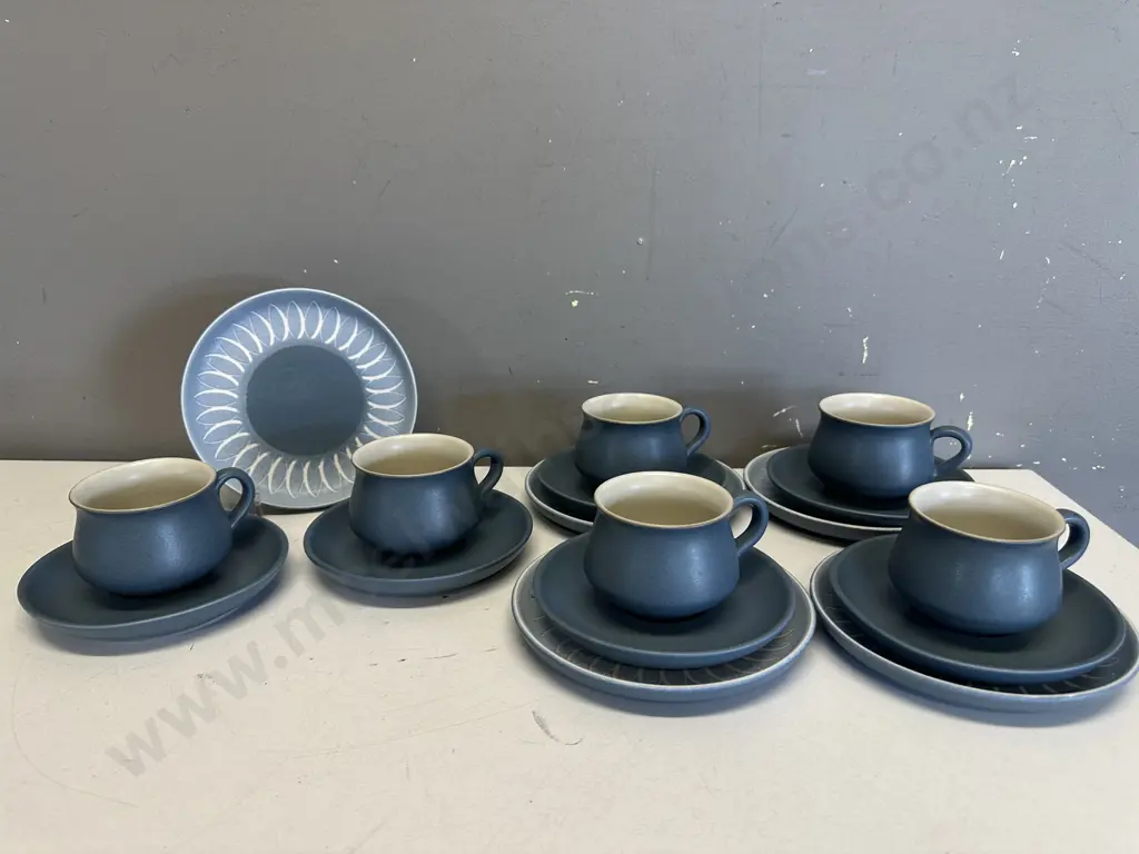 Denby Stoneware Echo Blue Trios x5 & Duo x1 Image 1++