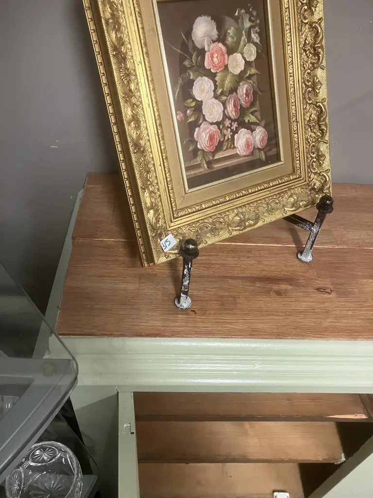 Large Sideboard / Cupboard Base Painted Green With Natural Top. H94 W201 D37cm (Top Loose) Image 1++