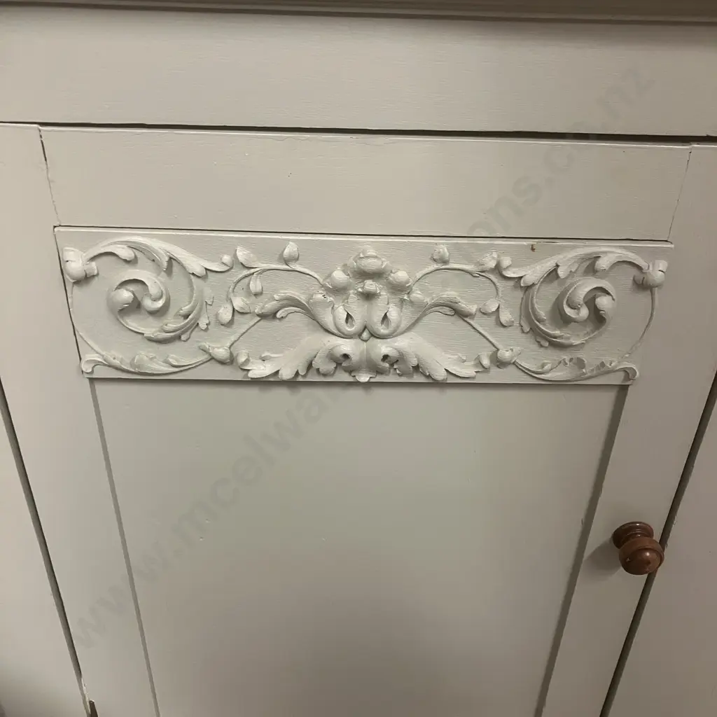 Large Sideboard / Cupboard Base Painted Green With Natural Top. H94 W201 D37cm (Top Loose) Image 1++