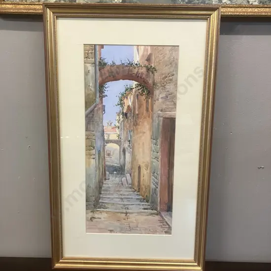 Luigi Allavena (1878-1959), Watercolour, Alley in Italian Village Signed Lower Right. 54 x 33cm