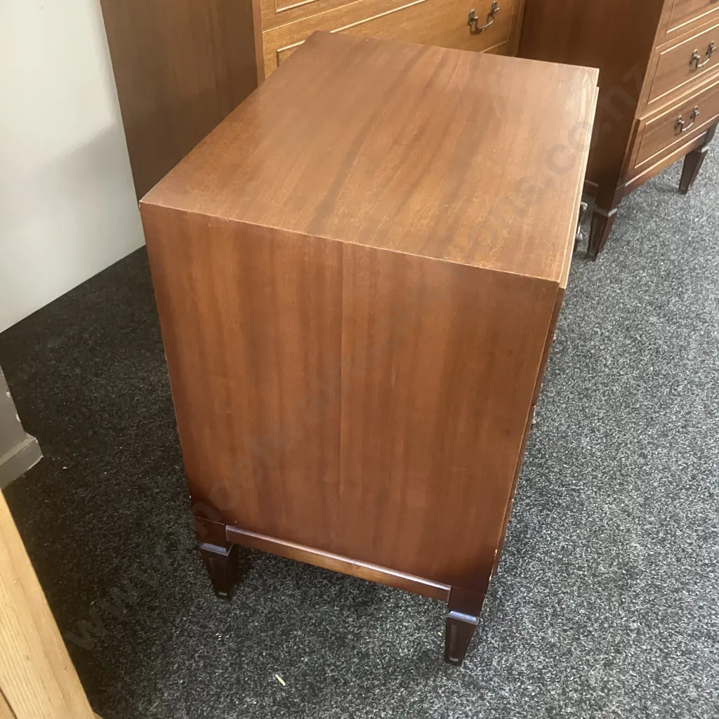 Mid Century Modern Bedroom Suite - Pair of 3 Drawer Bedsides With 5 Drawer Tallboy (H111 W76 D39.5cm) Image 1++