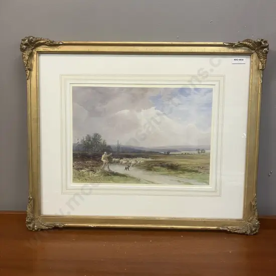 Paul Bertram 1907 Original Watercolour - Shepherd And Flock In Coastal Landscape. Signed & Dated '97. 44.5 x 55.5cm