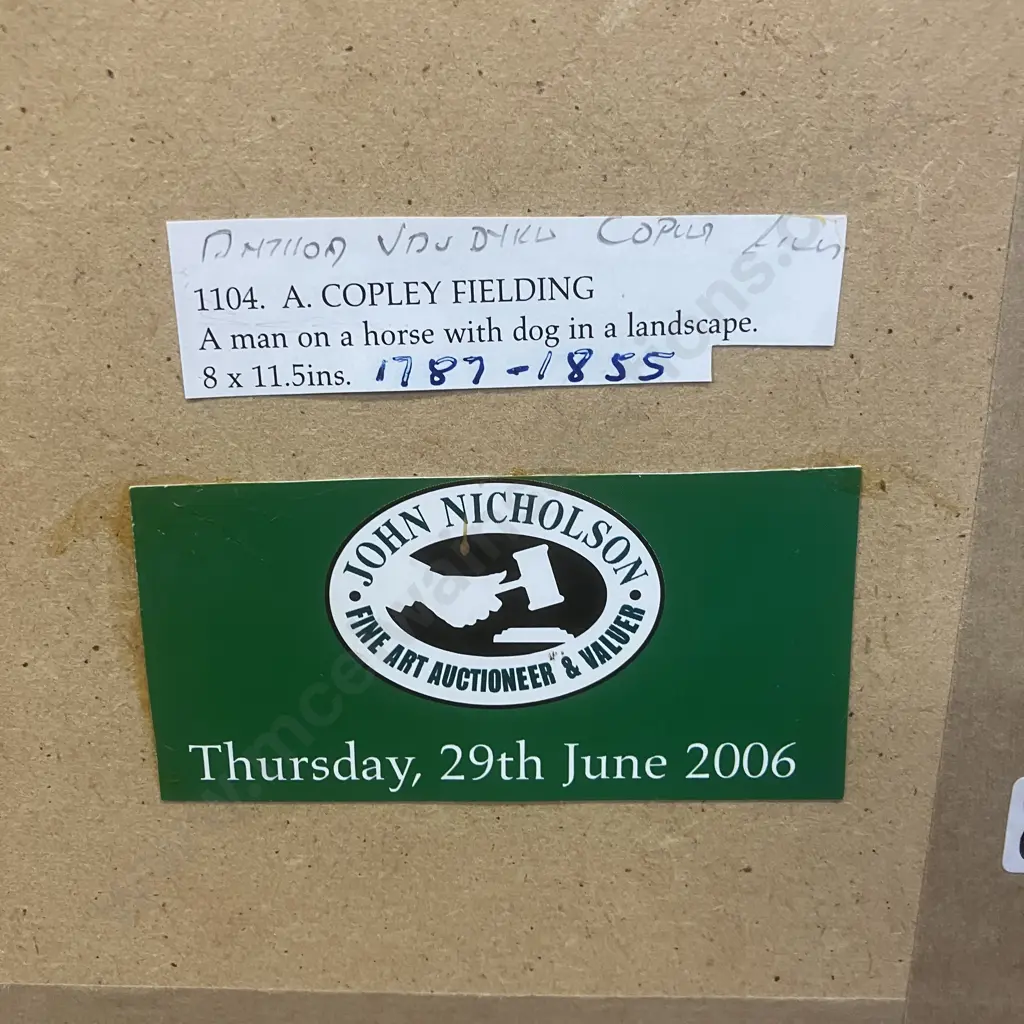 A. Copley Fielding (1787 - 1855) Original Watercolour - A Man On A Horse With Dog In A Landscape. 38 x 47cm Image 1++
