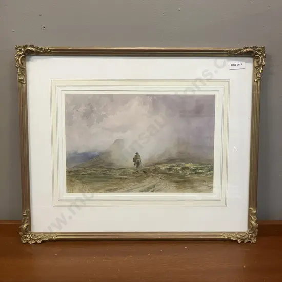 A. Copley Fielding (1787 - 1855) Original Watercolour - A Man On A Horse With Dog In A Landscape. 38 x 47cm