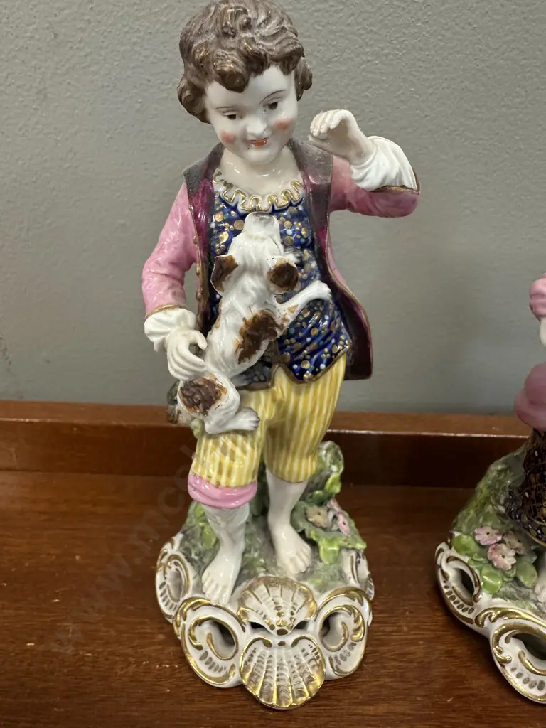 Derby King Street Porcelain Figurine Girl & Boy With Dog. H18cm. Image 1++