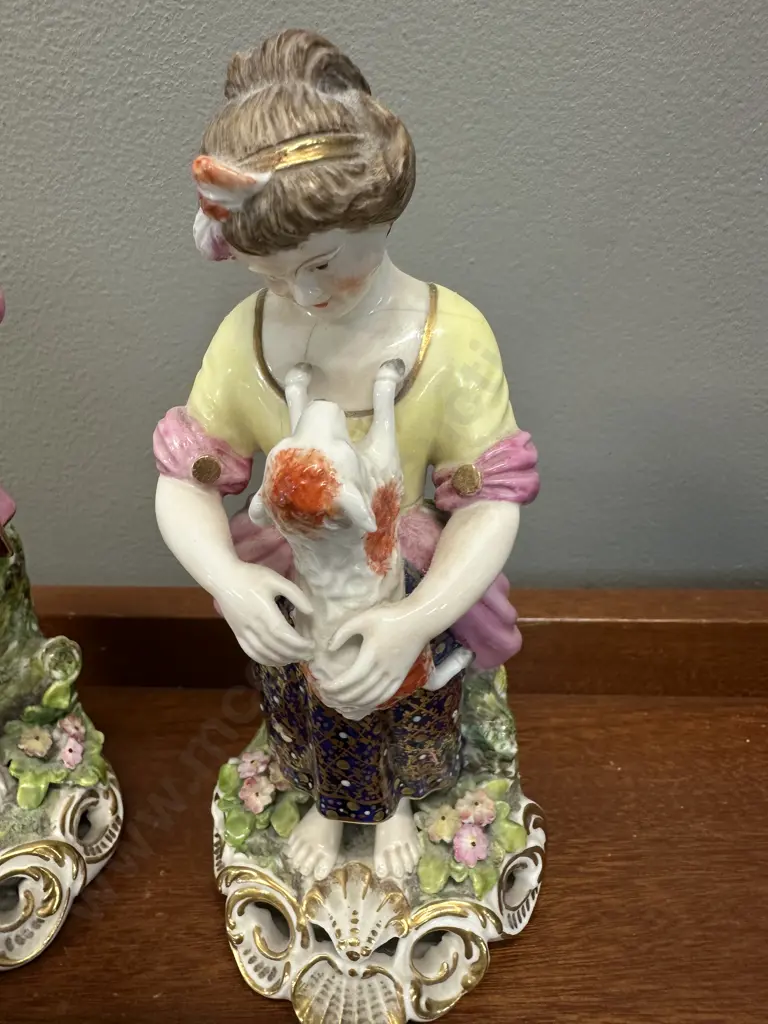 Derby King Street Porcelain Figurine Girl & Boy With Dog. H18cm. Image 1++