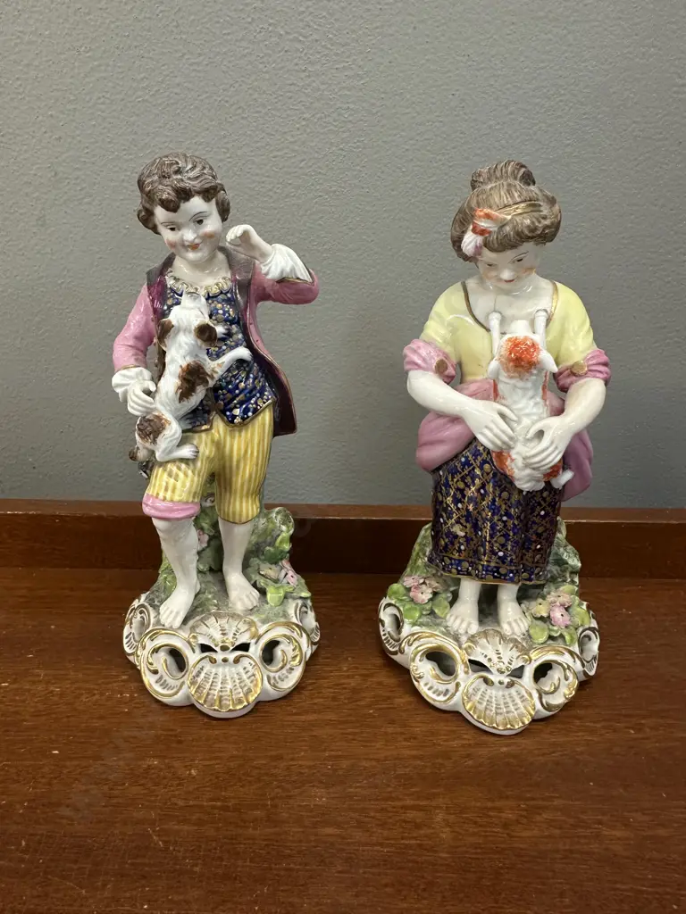 Derby King Street Porcelain Figurine Girl & Boy With Dog. H18cm. Image 1++