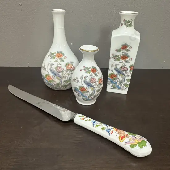 Selection Of Wedgwood Bud Vases & Aynsley Knife