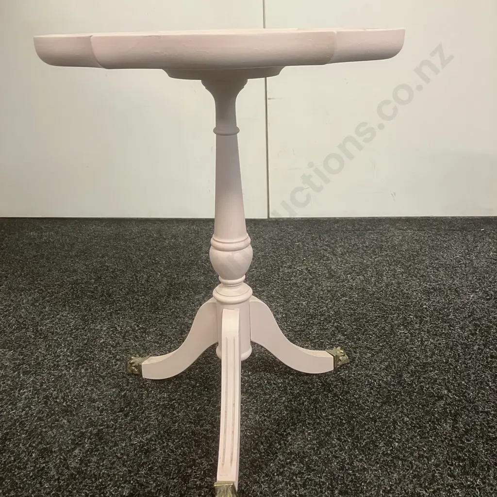 Pink Painted French Country Style Pedestal Table, Bevelled Top, Brass Claw Feet. 51 x 40.5cm Image 1++