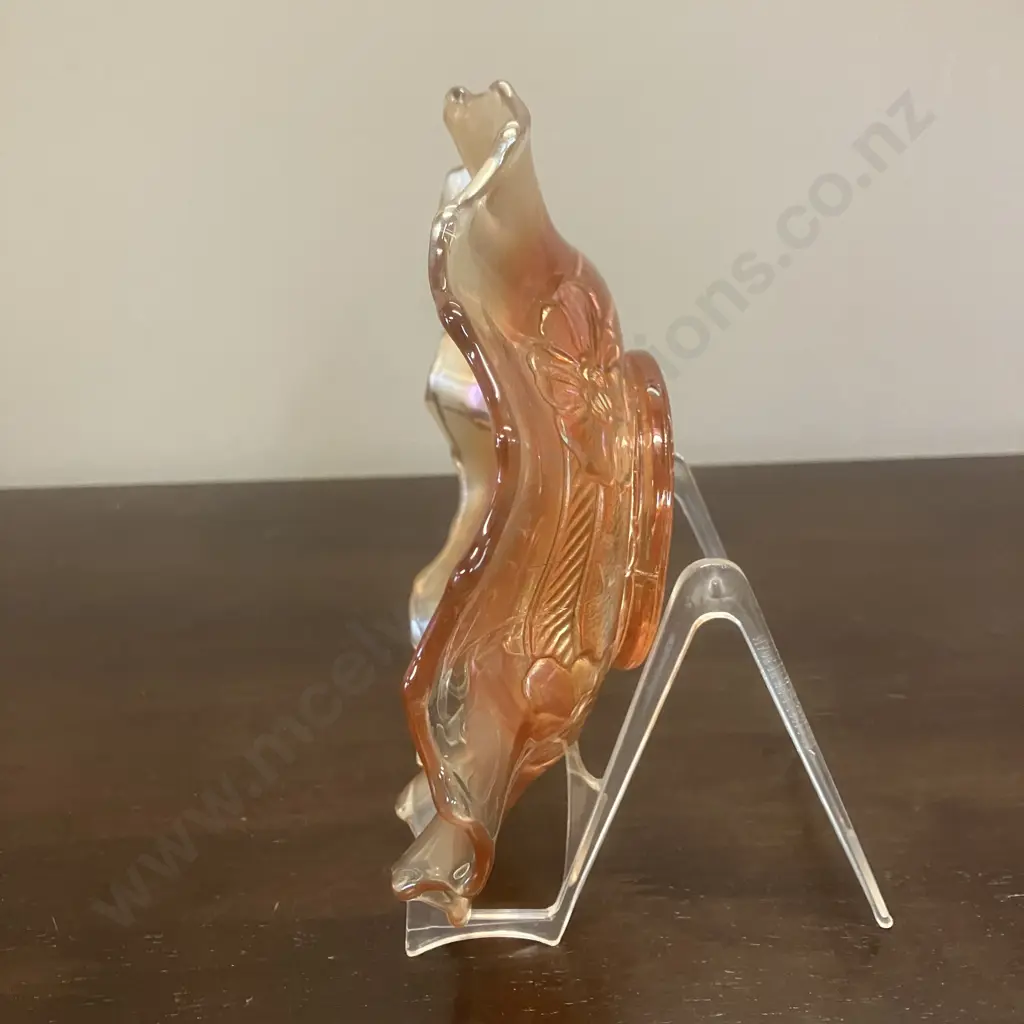 1920's Dugan Opalescent Carnival Glass Apple Blossom Marigold Ruffled 19cm Bowl Image 1++