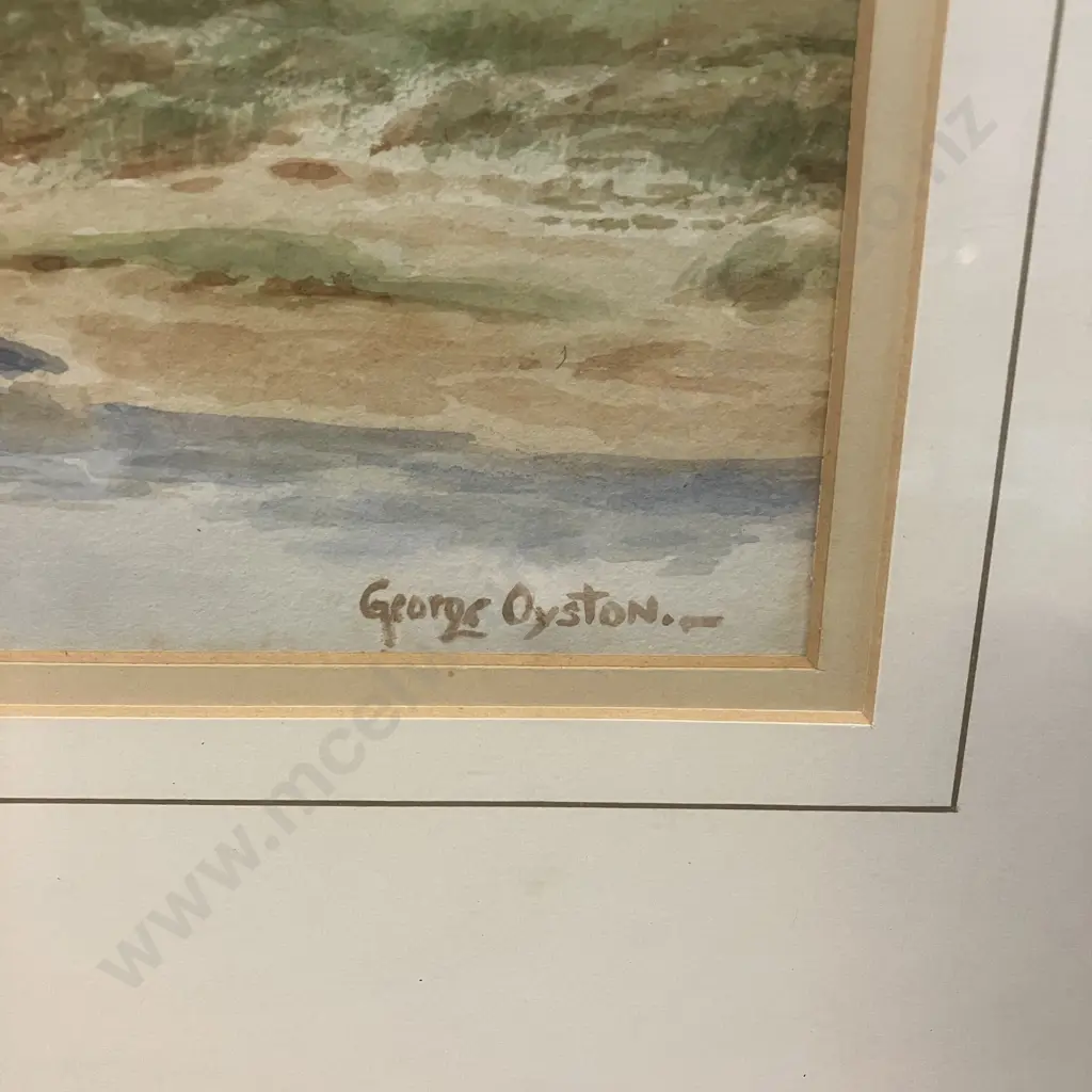 George Oyston (c1860) Original Watercolour - Peaceful River Landscape With Church & Sheep Grazing. Signed. 42 x 71cm Image 1++