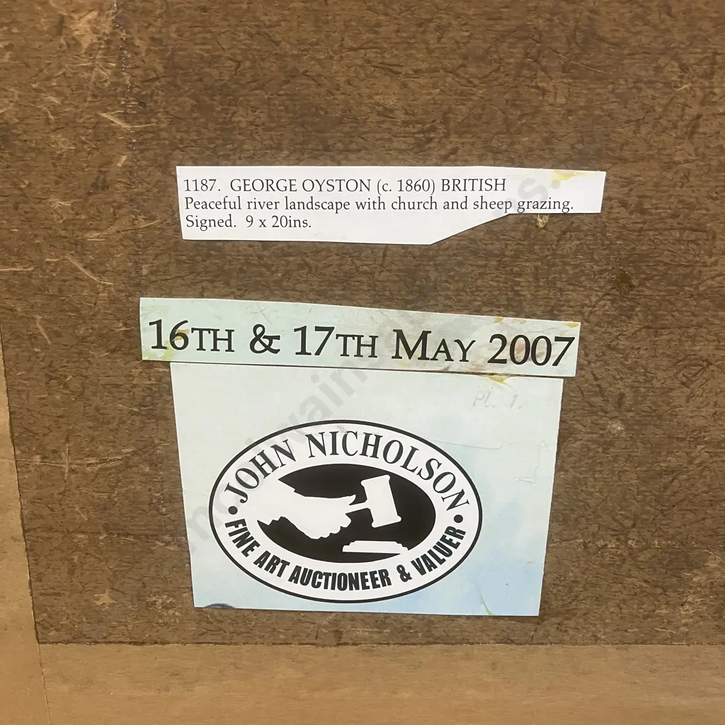 George Oyston (c1860) Original Watercolour - Peaceful River Landscape With Church & Sheep Grazing. Signed. 42 x 71cm Image 1++