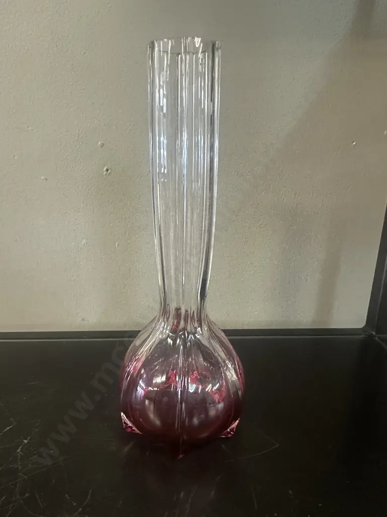 Art Nouveau Cranberry Glass Vase Star Of David Shape Image 1++