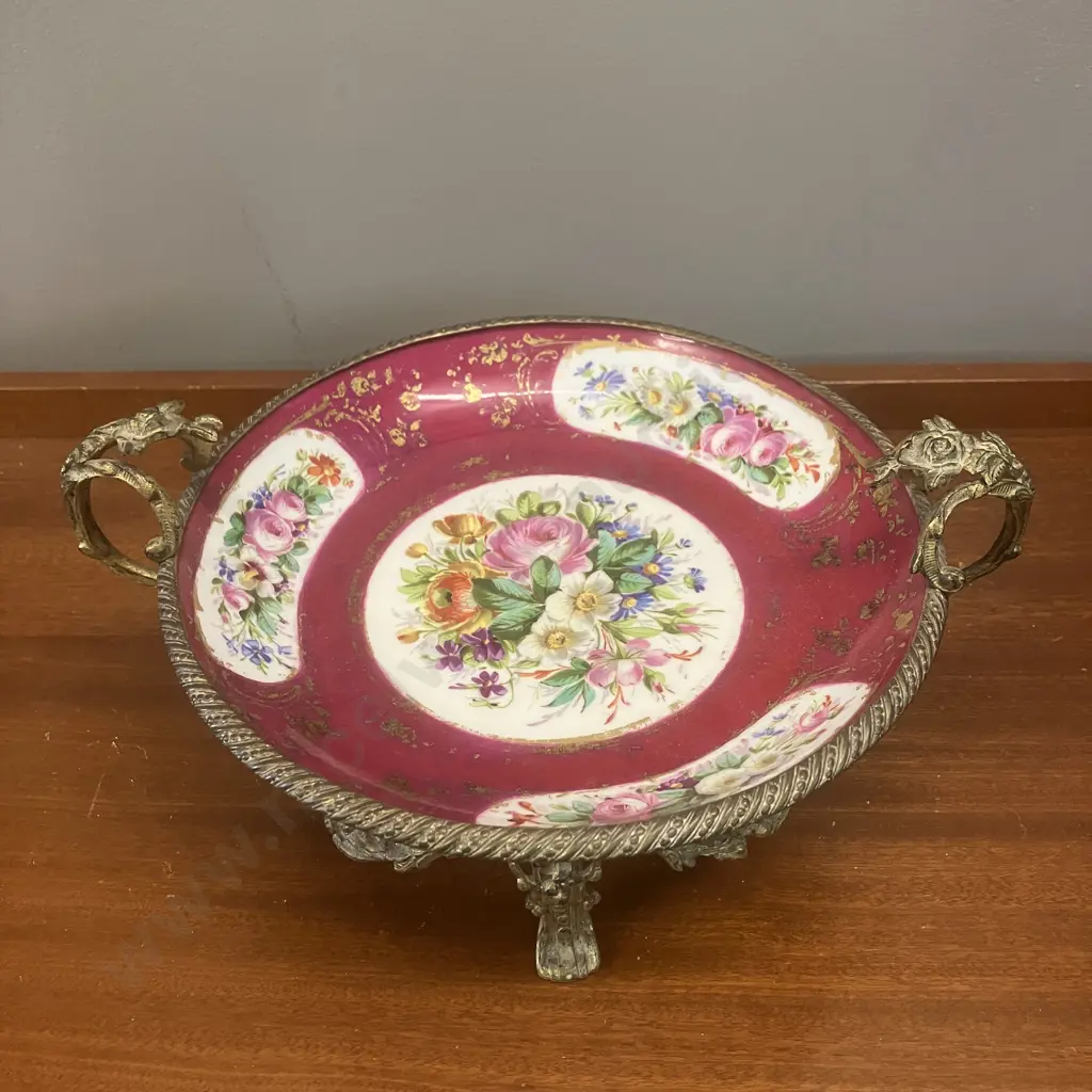 Gilt Bronze-Mounted Sevres-style Porcelain Fruit Bowl / Centerpiece, Marked With Blue Sevres-style Double "L".15 x 30cm Image 1++